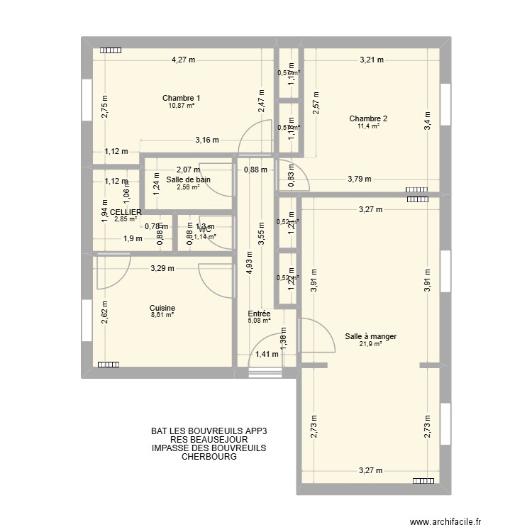 BAT BOUVREUILS APP3. Plan de 12 pièces et 67 m2