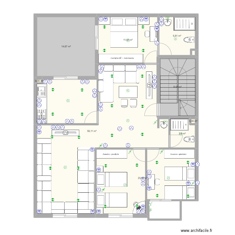 ETAGE PLAN ELECTRICITE. Plan de 9 pièces et 122 m2