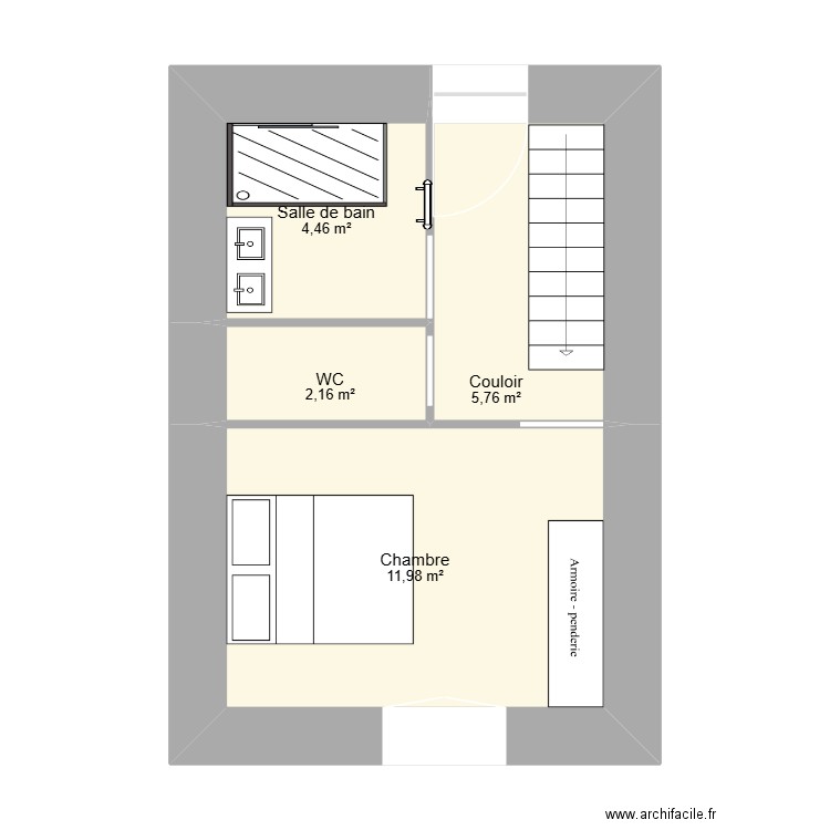 maison st pierre. Plan de 4 pièces et 24 m2