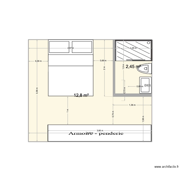 1er. Plan de 2 pièces et 15 m2
