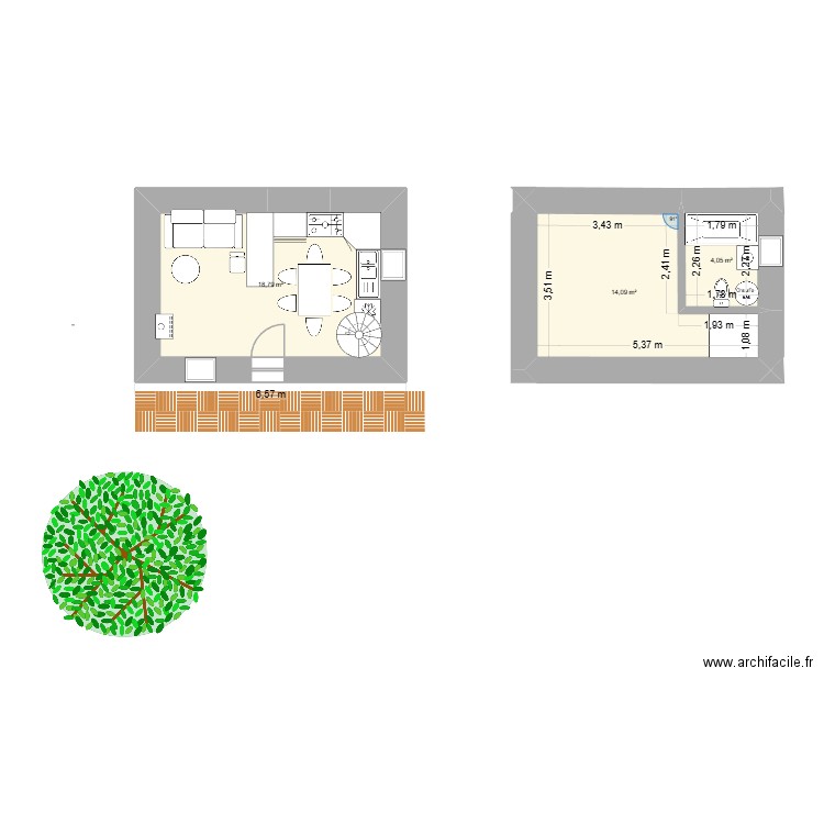 cuisine salon manon. Plan de 3 pièces et 37 m2