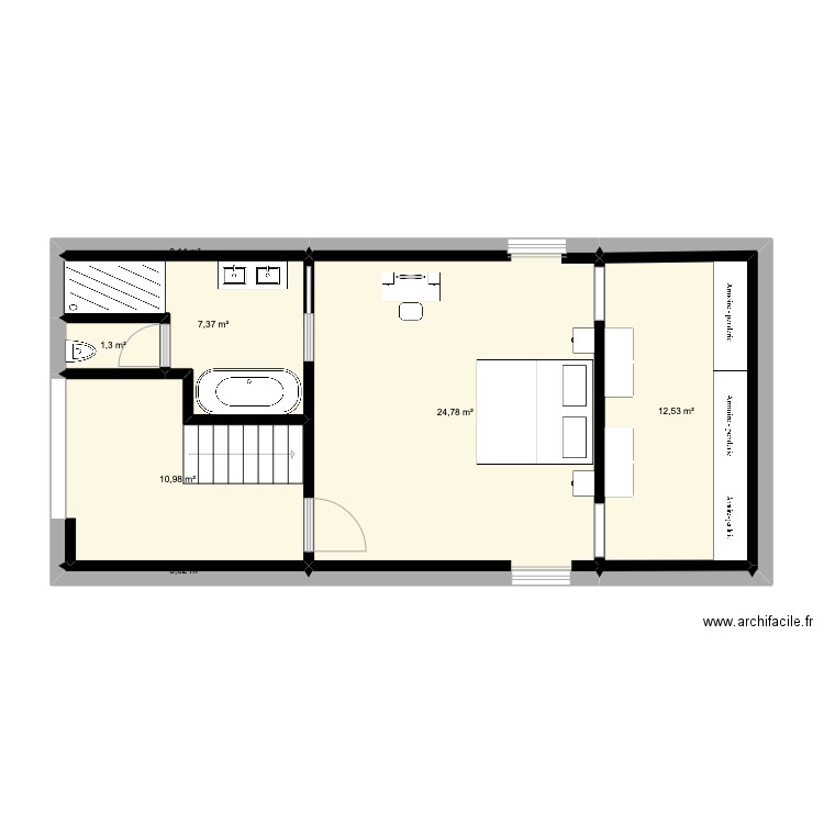 étage 1. Plan de 8 pièces et 57 m2