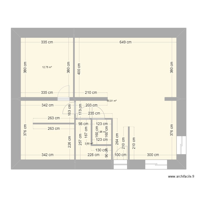 rdc maison. Plan de 4 pièces et 74 m2