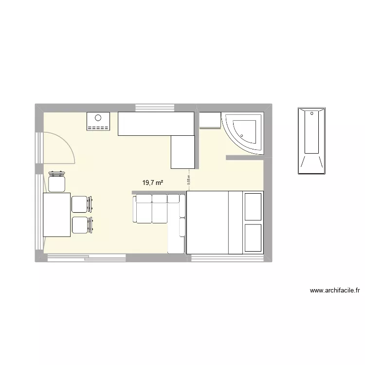 CABANE POL option SALLE DE BAIN TOUTE CARELEE. Plan de 2  et 23 m²