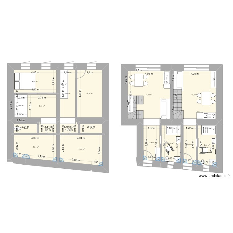 rdc ploemel avec cotations. Plan de 18 pièces et 124 m2