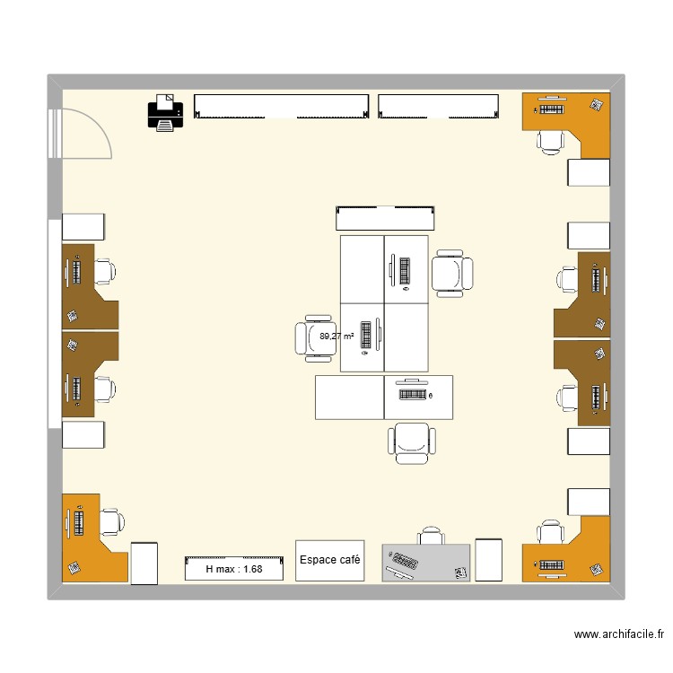 Projet bureaux étage. Plan de 1 pièce et 89 m2