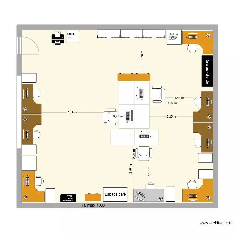 Projet bureaux étage. Plan de 1 pièce et 89 m² Projet bureaux étage. Plan de 1 pièce et 89 m²