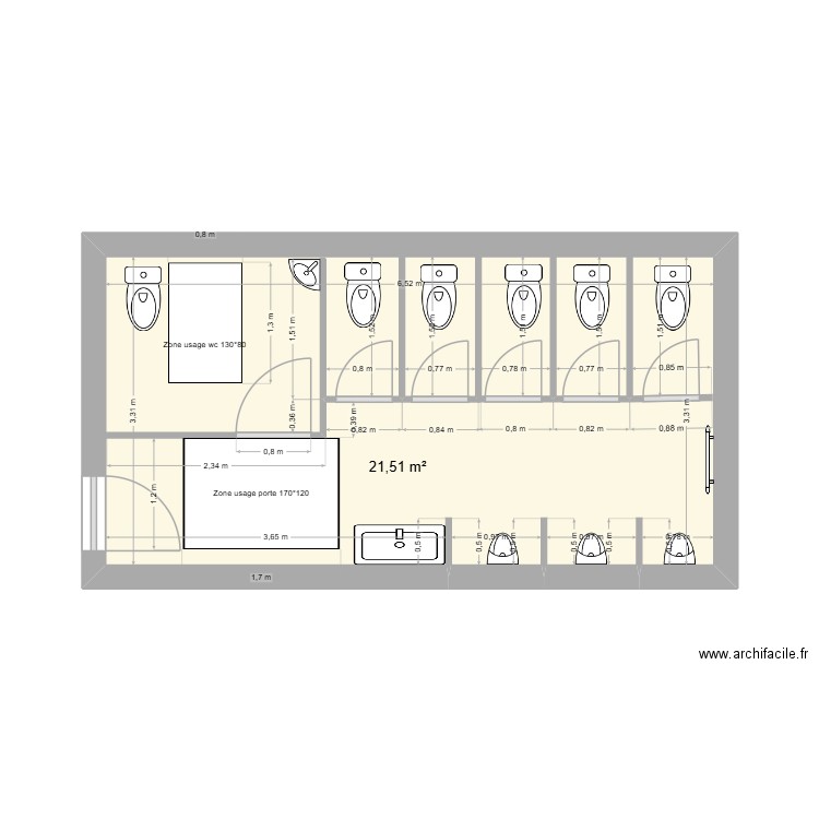 WC Ydes. Plan de 1 pièce et 22 m2