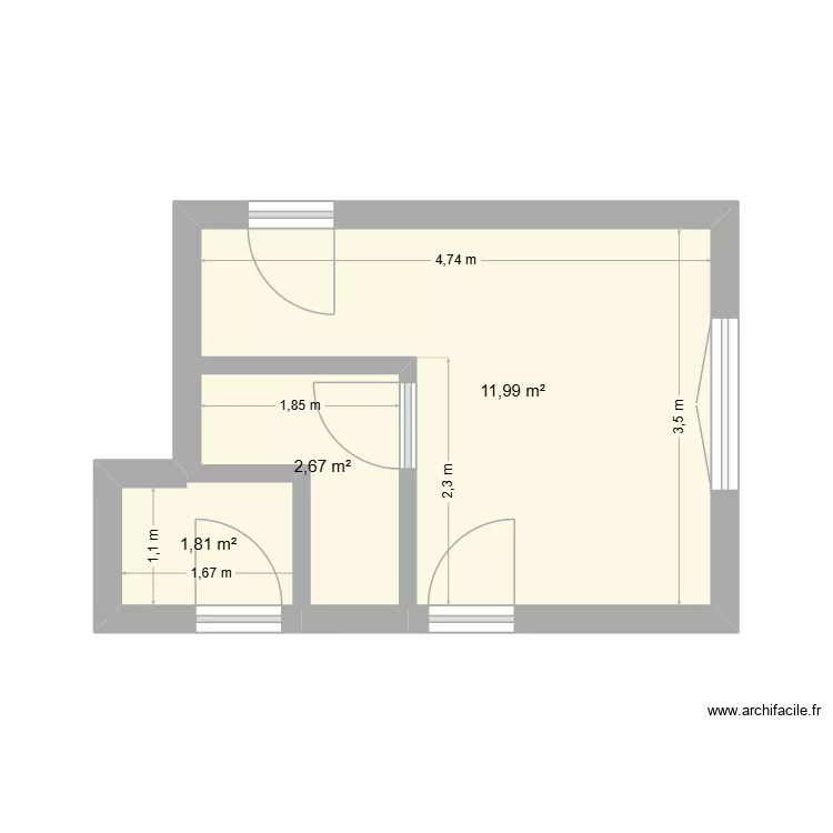 sdb base. Plan de 3  et 16 m²