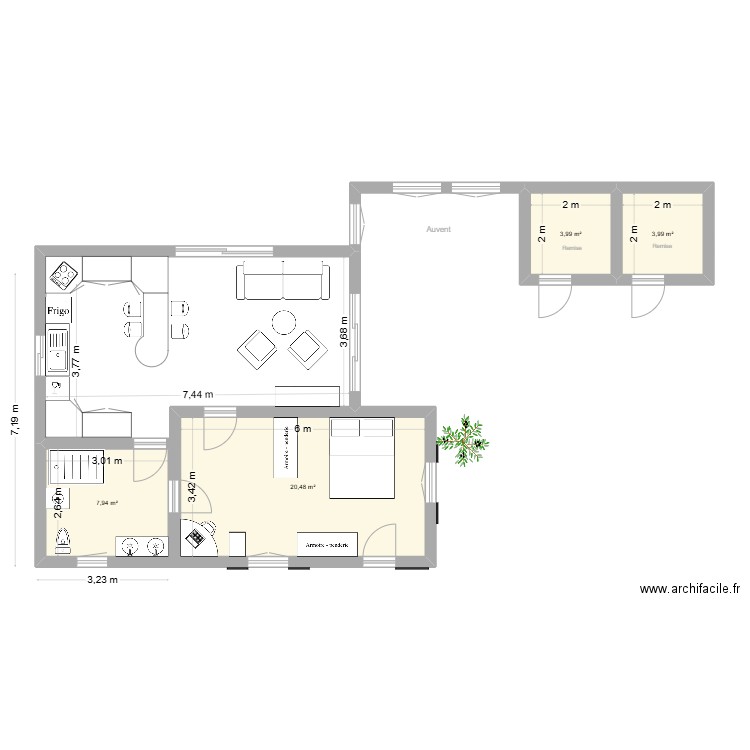 La Ride. Plan de 4 pièces et 36 m2