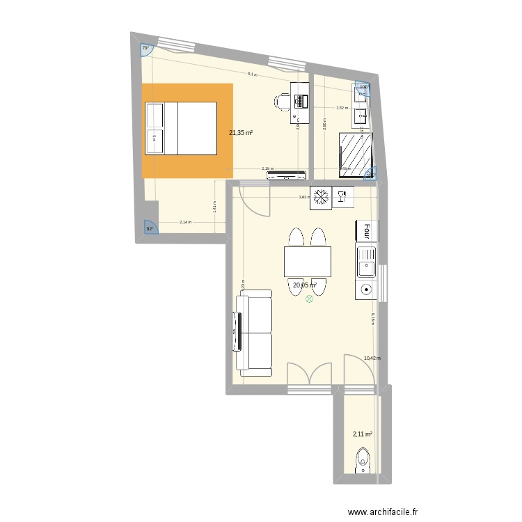maxence brignoud 3. Plan de 3 pièces et 44 m2