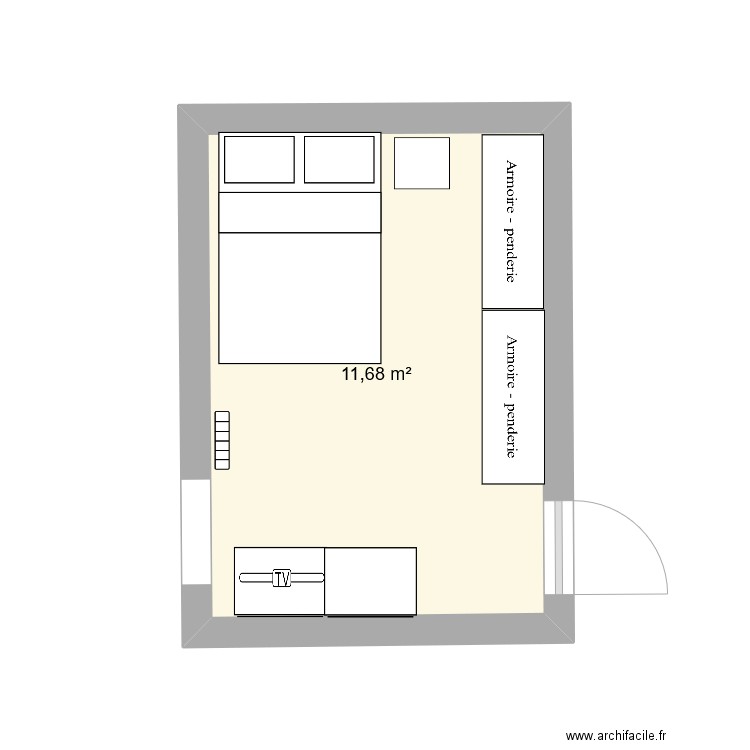 CHAMBRE. Plan de 1 pièce et 12 m2