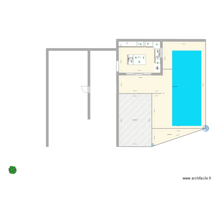 PISCINE sans extension. Plan de 4 pièces et 121 m2