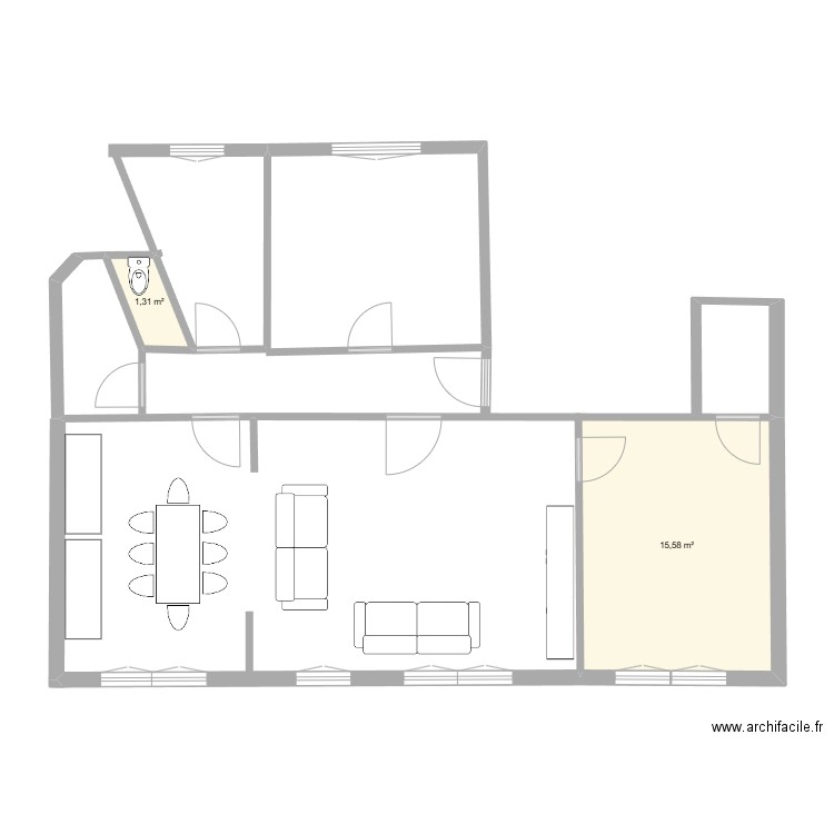 appart. Plan de 2 pièces et 17 m2