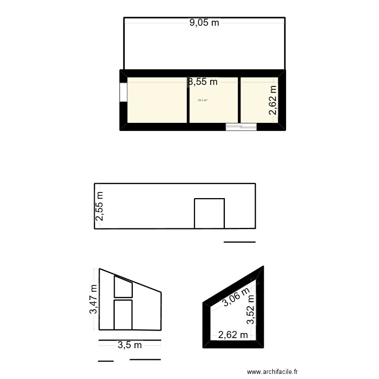 Dépendance ancien. Plan de 5 pièces et 40 m2