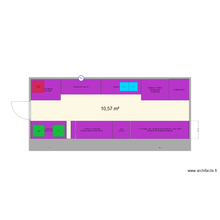 bar. Plan de 1 pièce et 11 m2