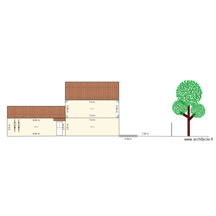 plan de coupe. Plan de 3 pièces et 57 m2