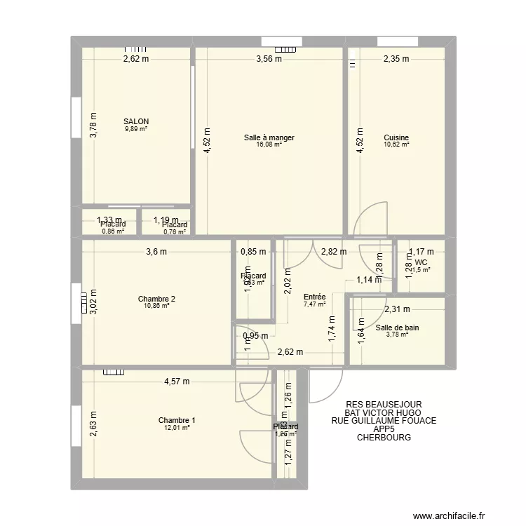 BAT VICTOR HUGO APP5. Plan de 12  et 77 m²