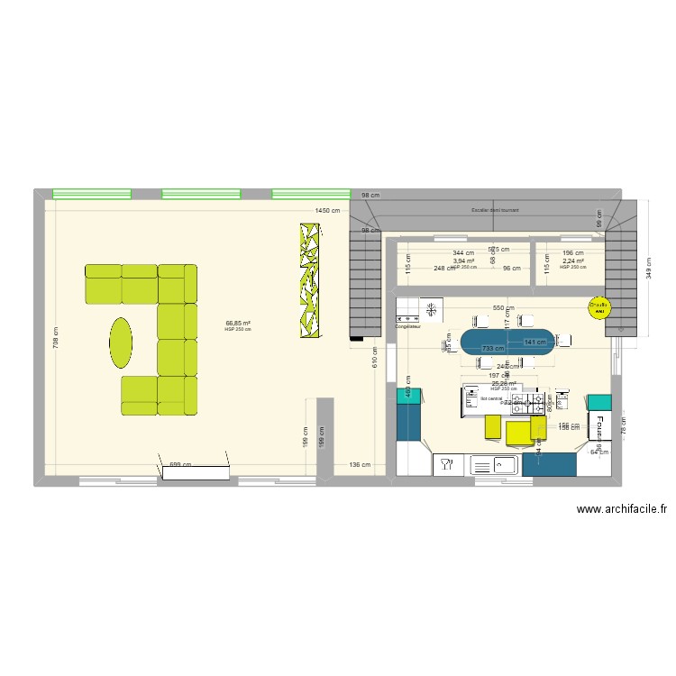 Maison Algérie -rdc. Plan de 4 pièces et 98 m2