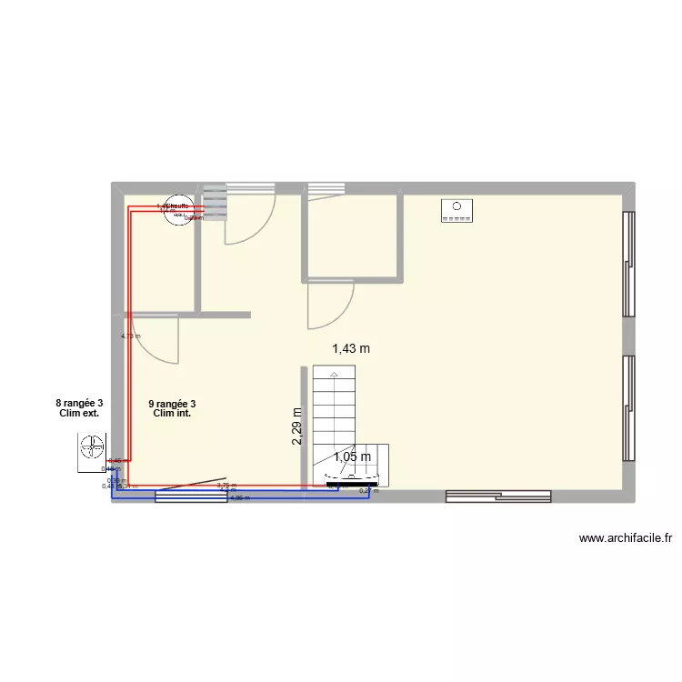 Chauffage Clim RDC. Plan de 3  et 52 m²