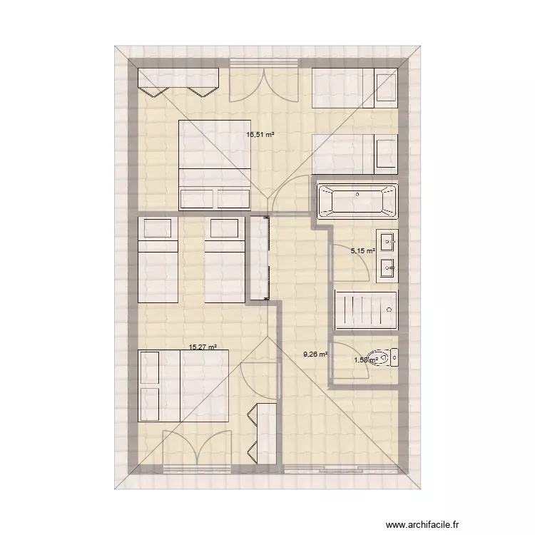 PLAN 1 AVEC TOIT. Plan de 5  et 48 m²