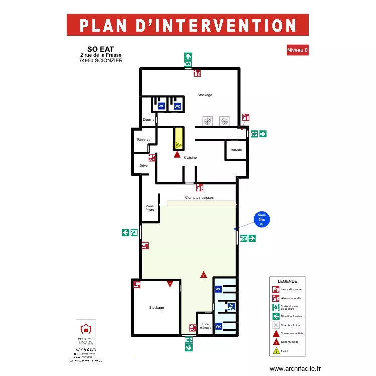 Plan d'intervention SO EAT. Plan de 11  et 402 m²