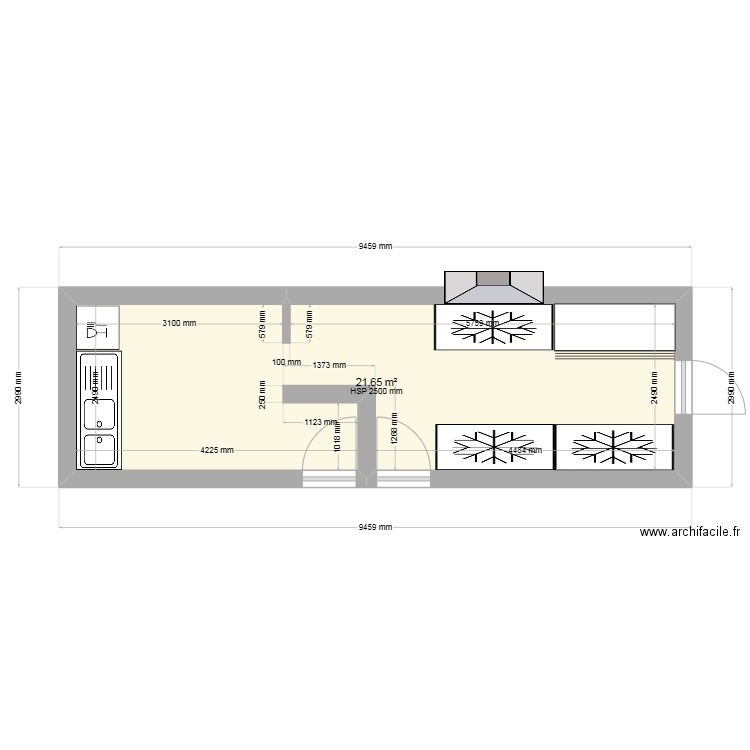 le Colisée. Plan de 1 pièce et 22 m2