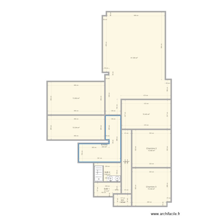 Evry 4 SDB. Plan de 11 pièces et 118 m2