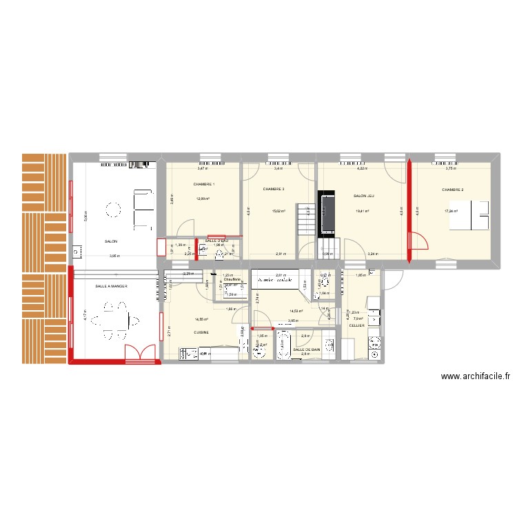 Les Hogues - Plan C. Plan de 17 pièces et 121 m2