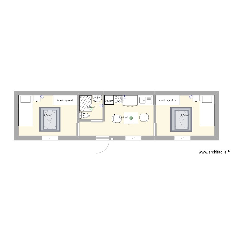 conteneur 2 chambres. Plan de 4 pièces et 29 m2