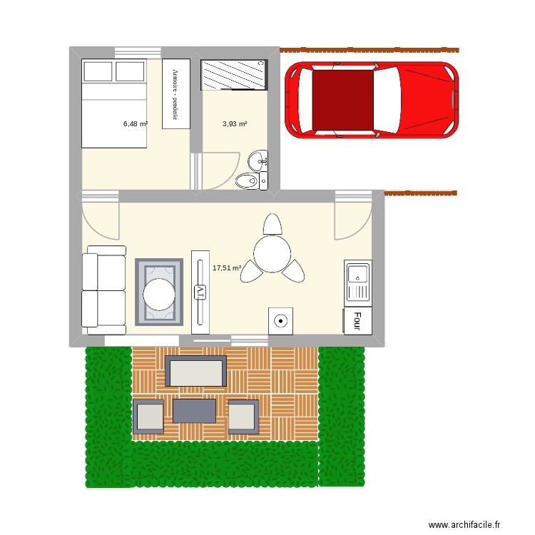 petite maison un étage. Plan de 3 pièces et 28 m2