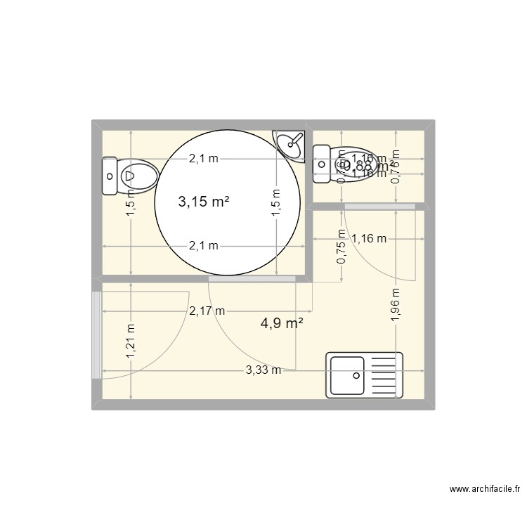 toilette handicapé. Plan de 0 pièce et 0 m2