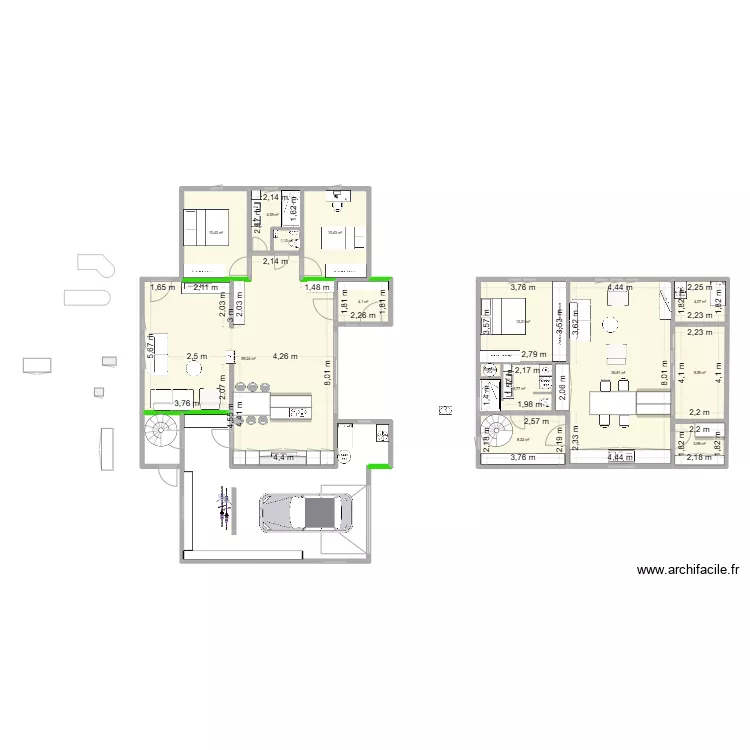 plan rectangulaire  avec appart etage. Plan de 