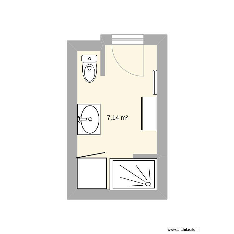 sdb. Plan de 1 pièce et 7 m2