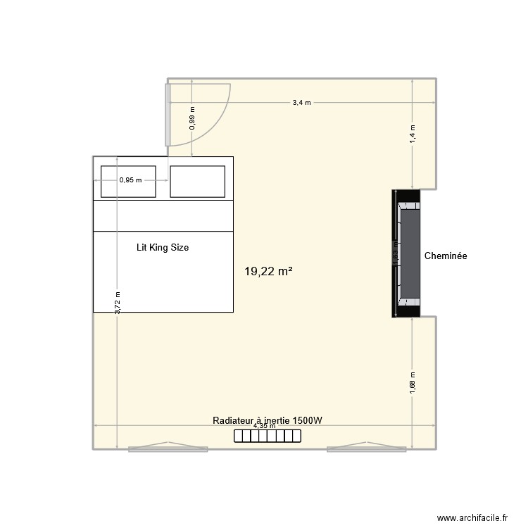 chambre. Plan de 1 pièce et 19 m2