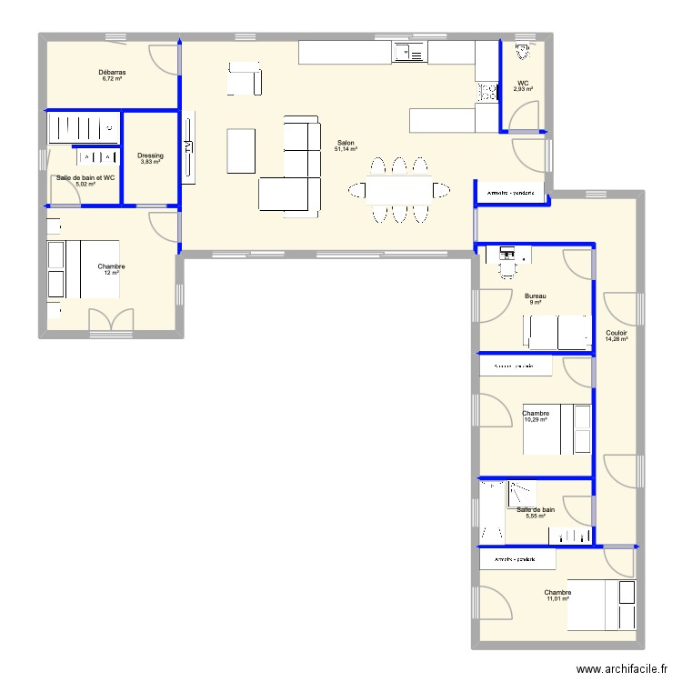 Construction maison. Plan de 11 pièces et 132 m2