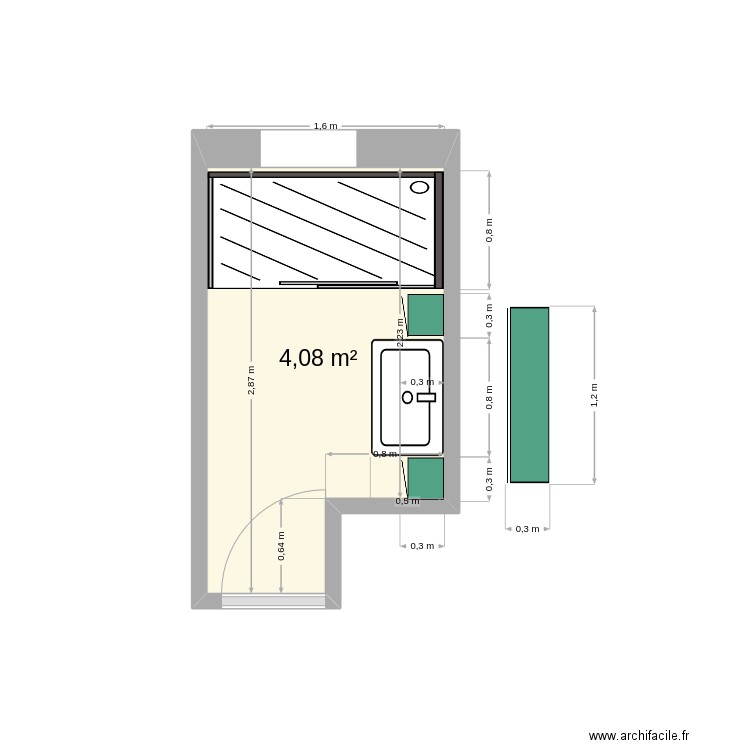 Salle de bain - Douche 80. Plan de 1 pièce et 4 m2