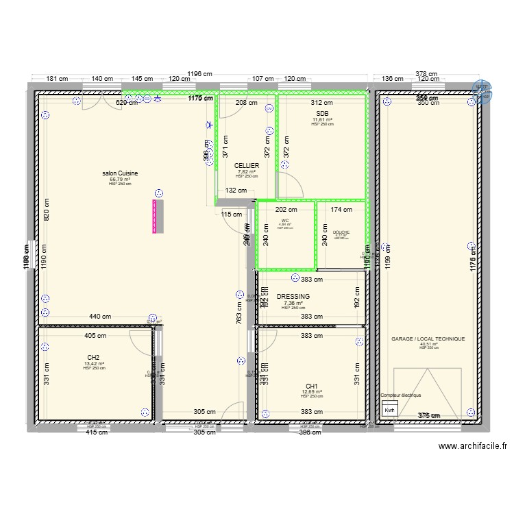 Plan lot electricité. Plan de 20 pièces et 170 m2