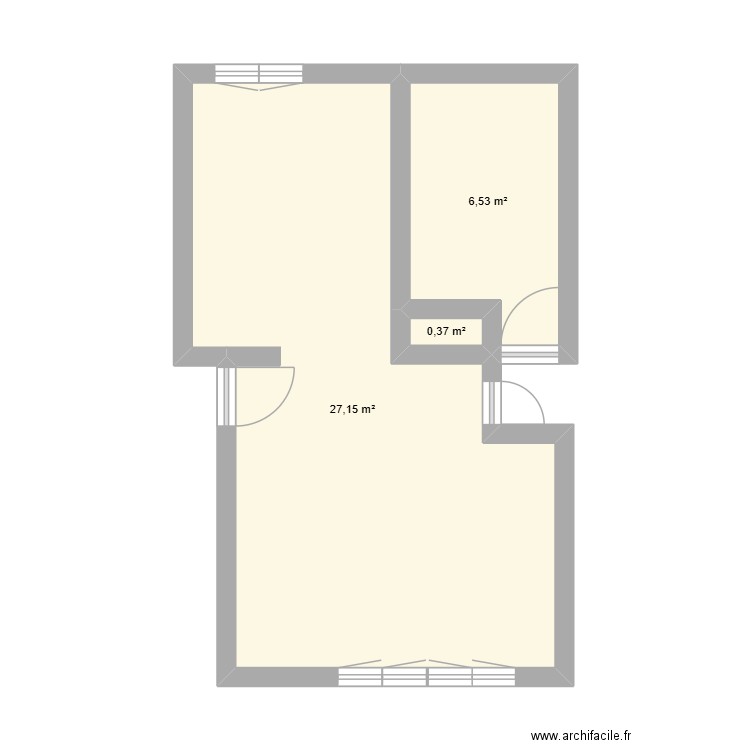 salon-cuisine. Plan de 3 pièces et 34 m2