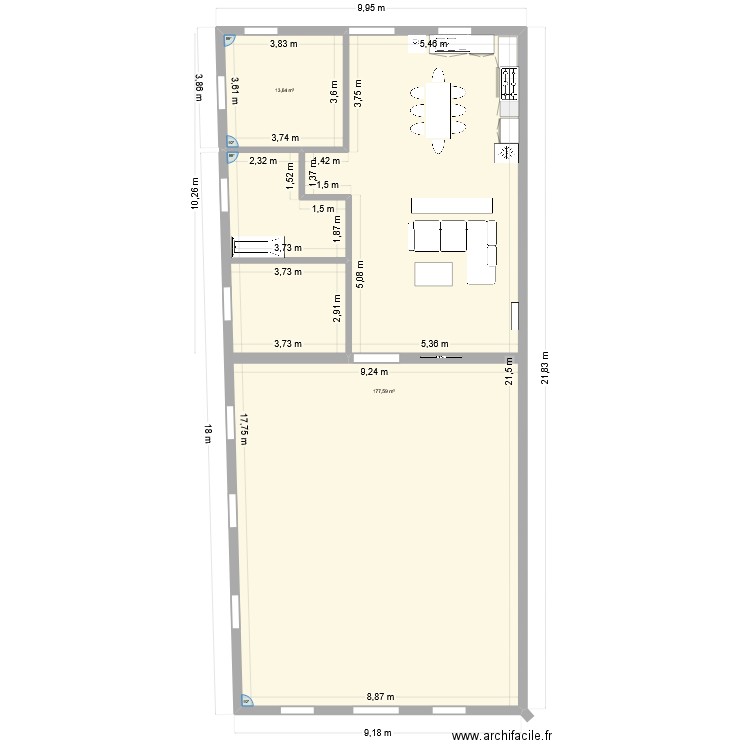 deb1atelier. Plan de 2 pièces et 191 m2