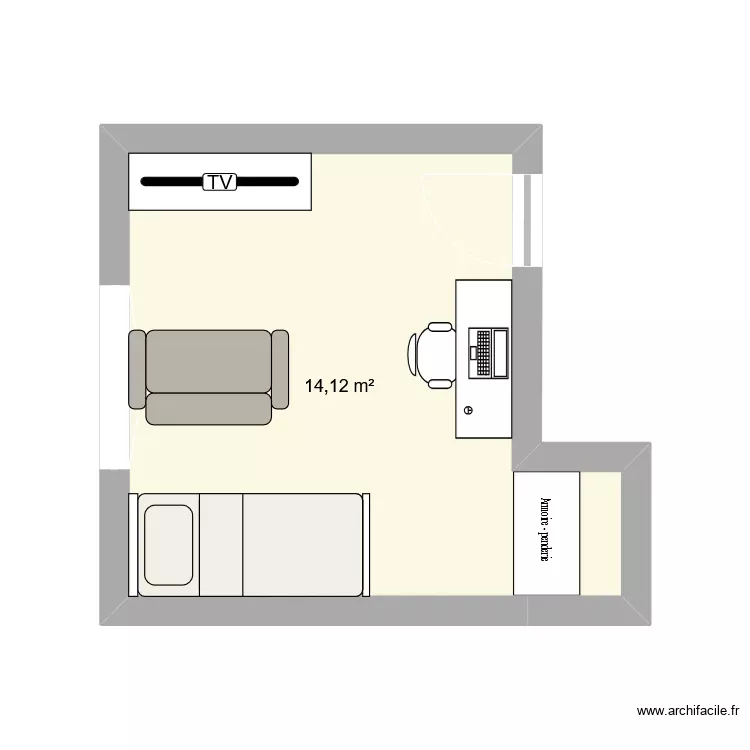Chambre Th&eacute;o. Plan de 1 Pièce et 14 m²