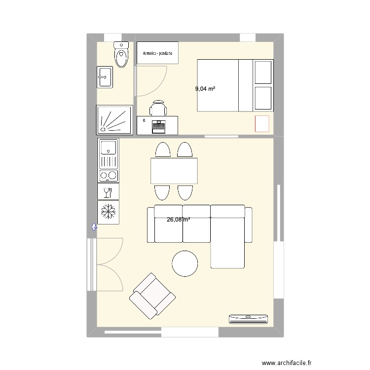 APPART 35. Plan de 2 pièces et 35 m2