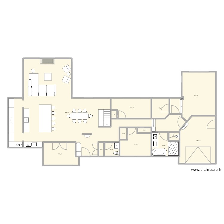 AGRANDISSEMENT 01. Plan de 15 pièces et 215 m2