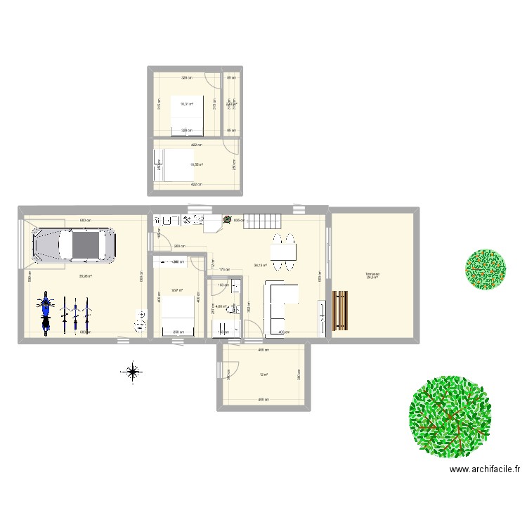 maison 50m². Plan de 6 pièces et 121 m2