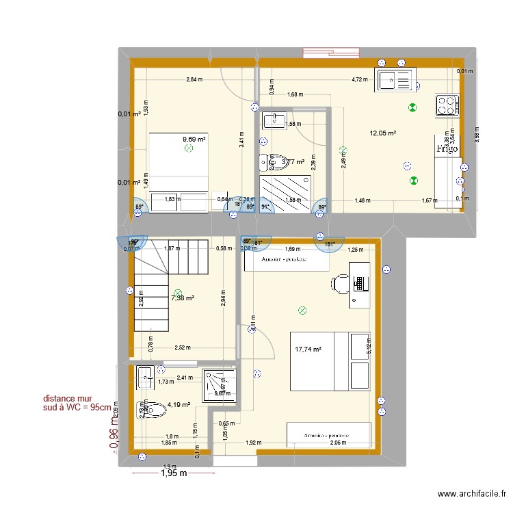 Etage Bodiguel middle 6. Plan de 8 pièces et 55 m2