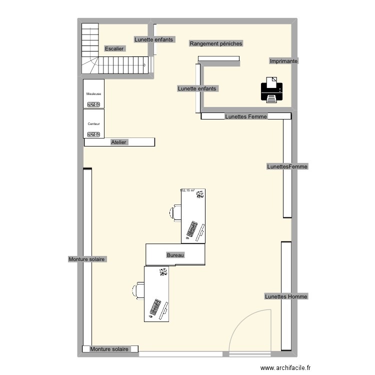VAE magasin. Plan de 1 pièce et 152 m2