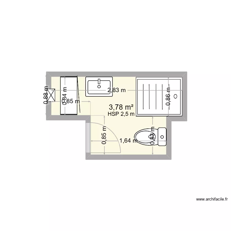 SDB. Plan de 1  et 4 m²
