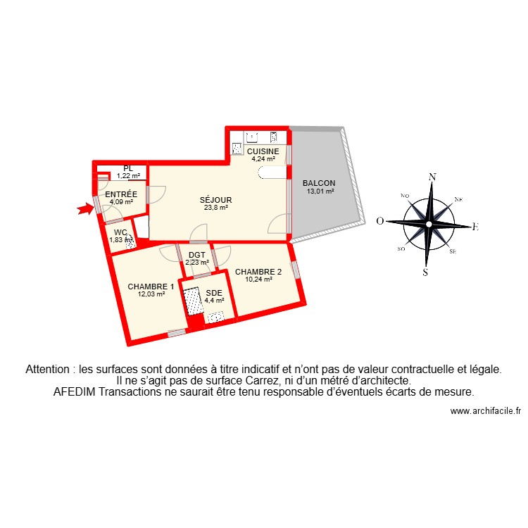 BI22118 -. Plan de 13 pièces et 90 m2