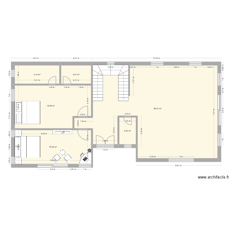 maison f3. Plan de 6 pièces et 111 m2