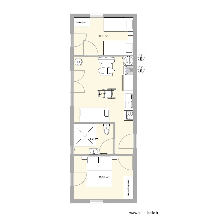 Chalet PMR. Plan de 4 pièces et 43 m2